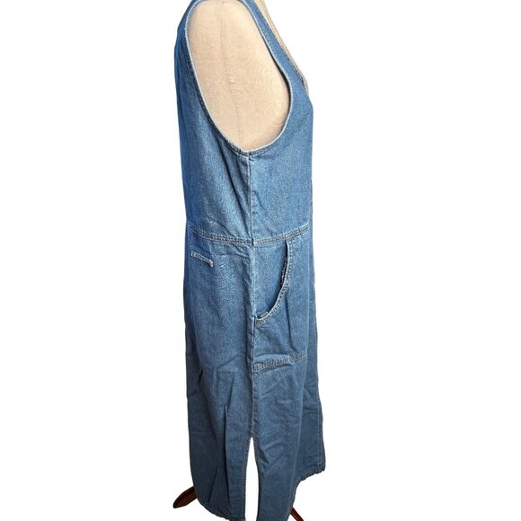 Vtg AMI Womens L Denim Jumper Maxi Dress Cotton Country Modest Teacher Y2K Read - Picture 4 of 10